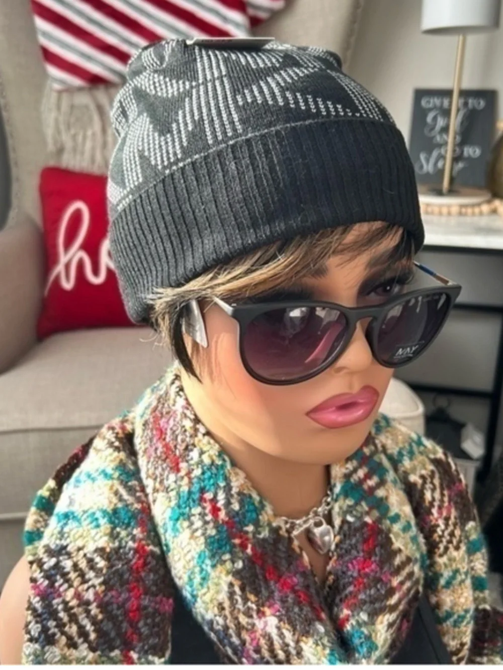 🌸NEW MK Michael Kors Black & White Logo Knit Beanie
